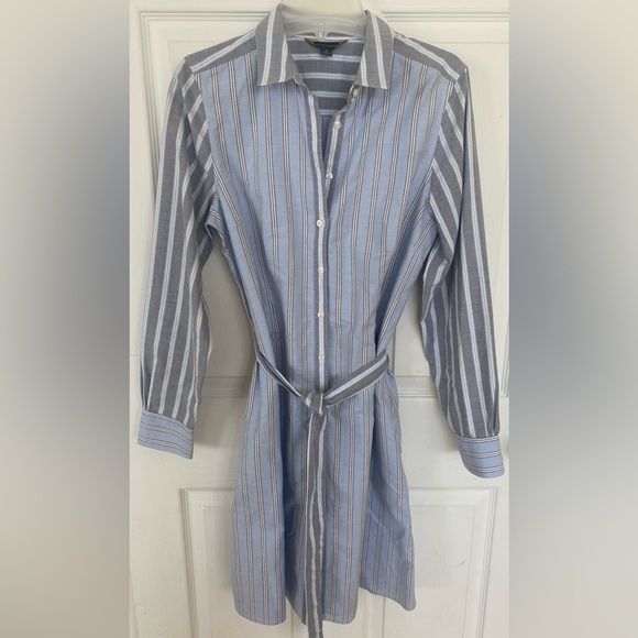 Brooks Brothers Blue and White Striped Dress with Pockets and Belt - Picture 1 of 7